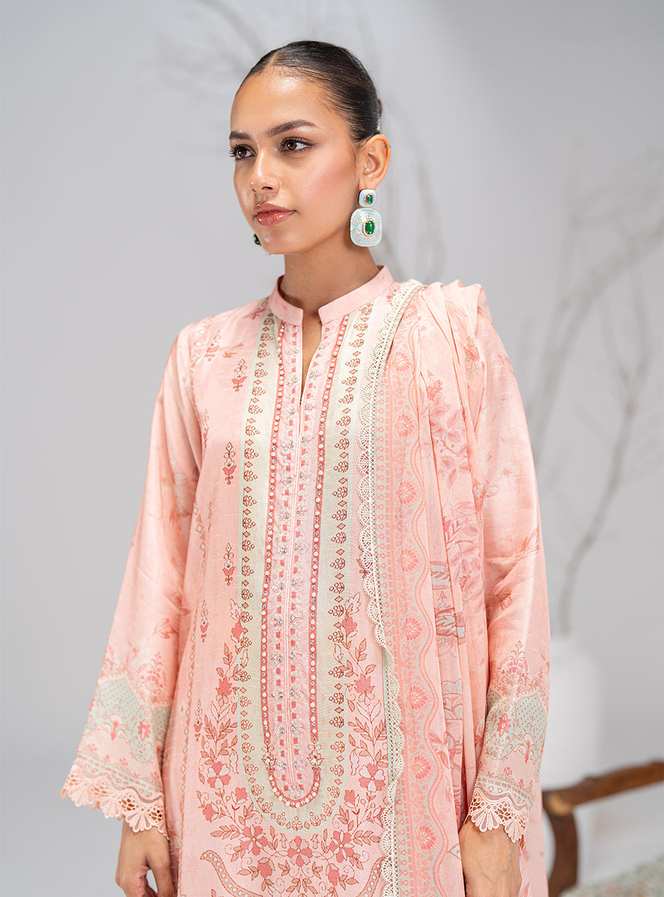 Light Pink Printed Silk Salwar Kameez (3-Piece) - Image 2