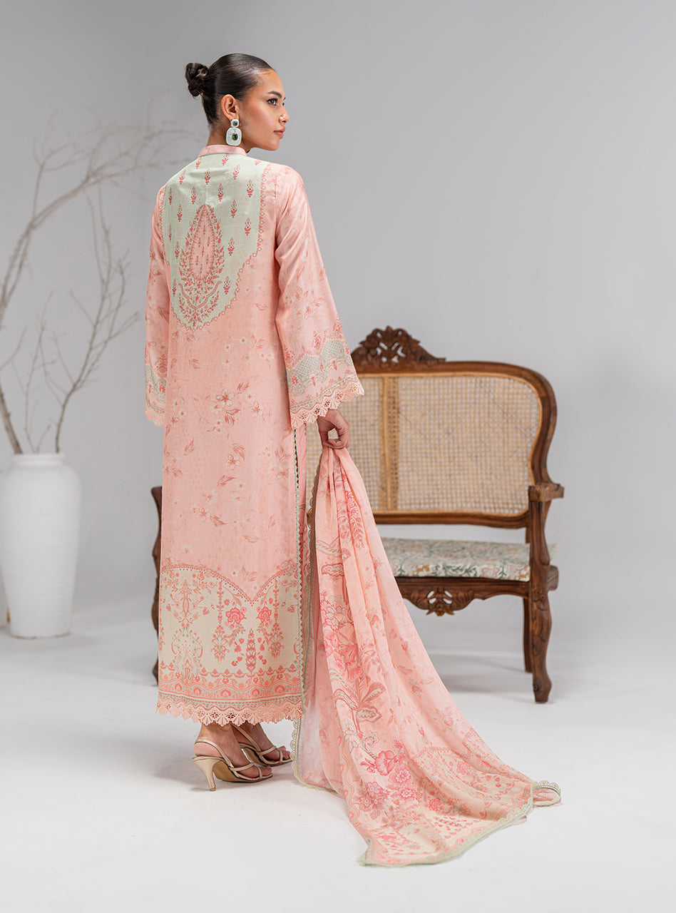 Light Pink Printed Silk Salwar Kameez (3-Piece) - Image 3