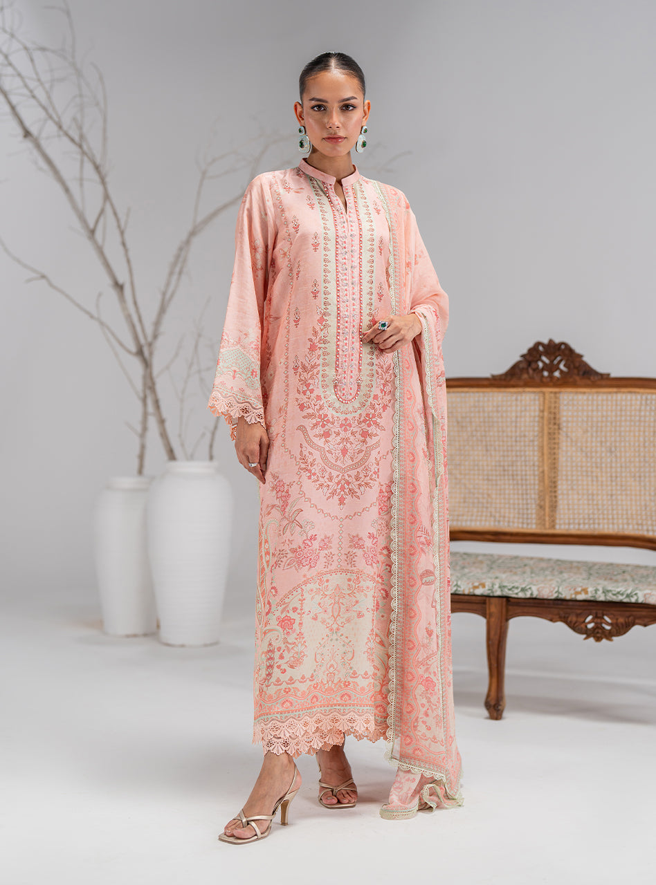 Light Pink Printed Silk Salwar Kameez (3-Piece) - Image 5