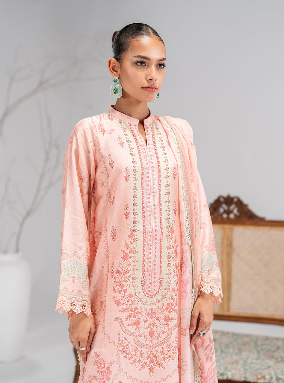 Light Pink Printed Silk Salwar Kameez (3-Piece) - Image 6