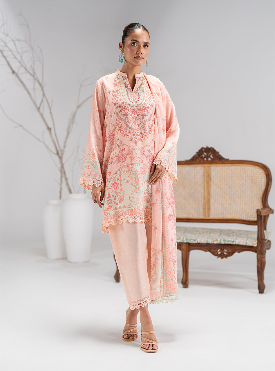 Pakistani Blush Pink Digital Printed Silk Salwar Kameez (3-Piece) - Image 1