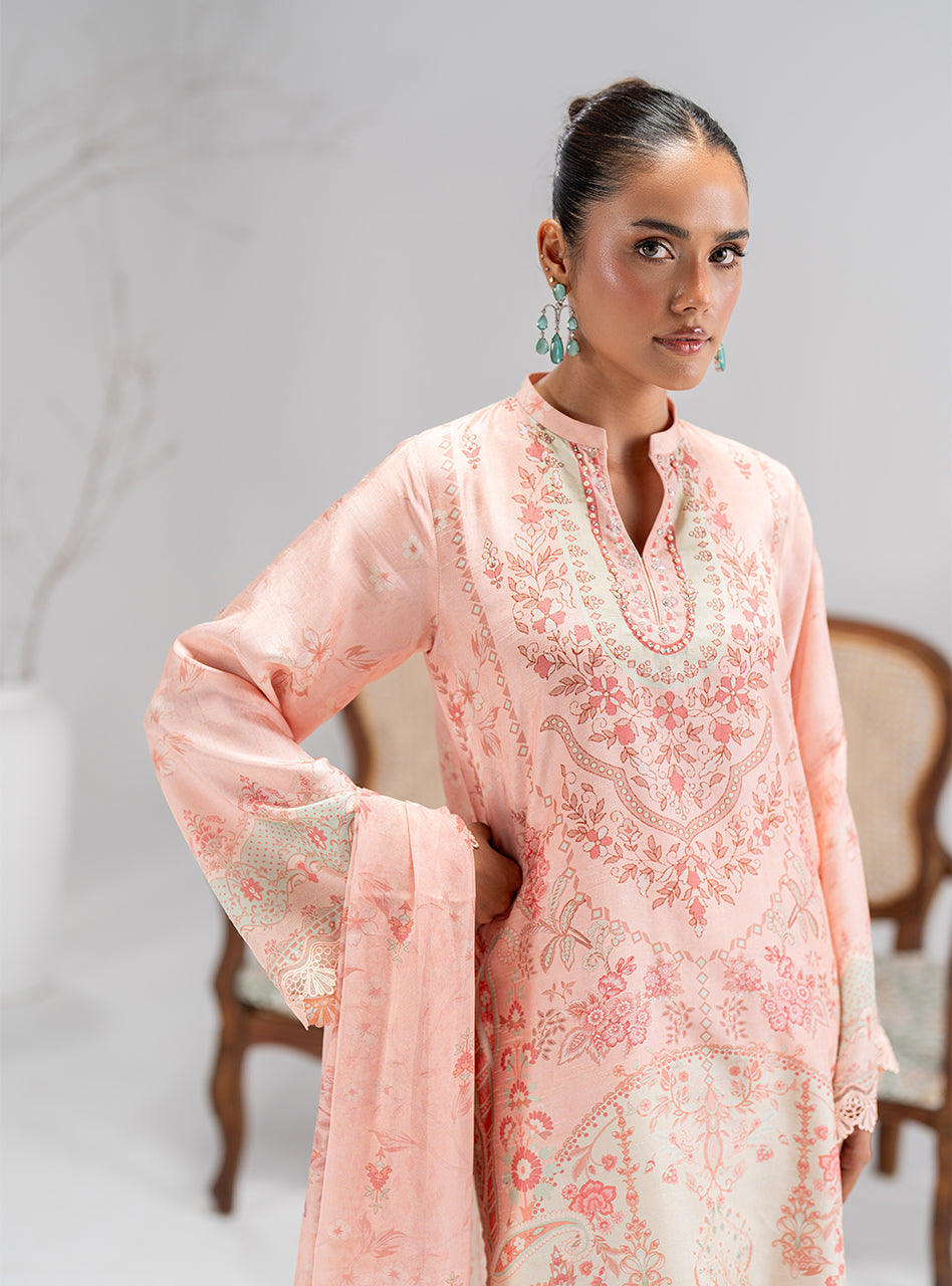 Pakistani Blush Pink Digital Printed Silk Salwar Kameez (3-Piece) - Image 2
