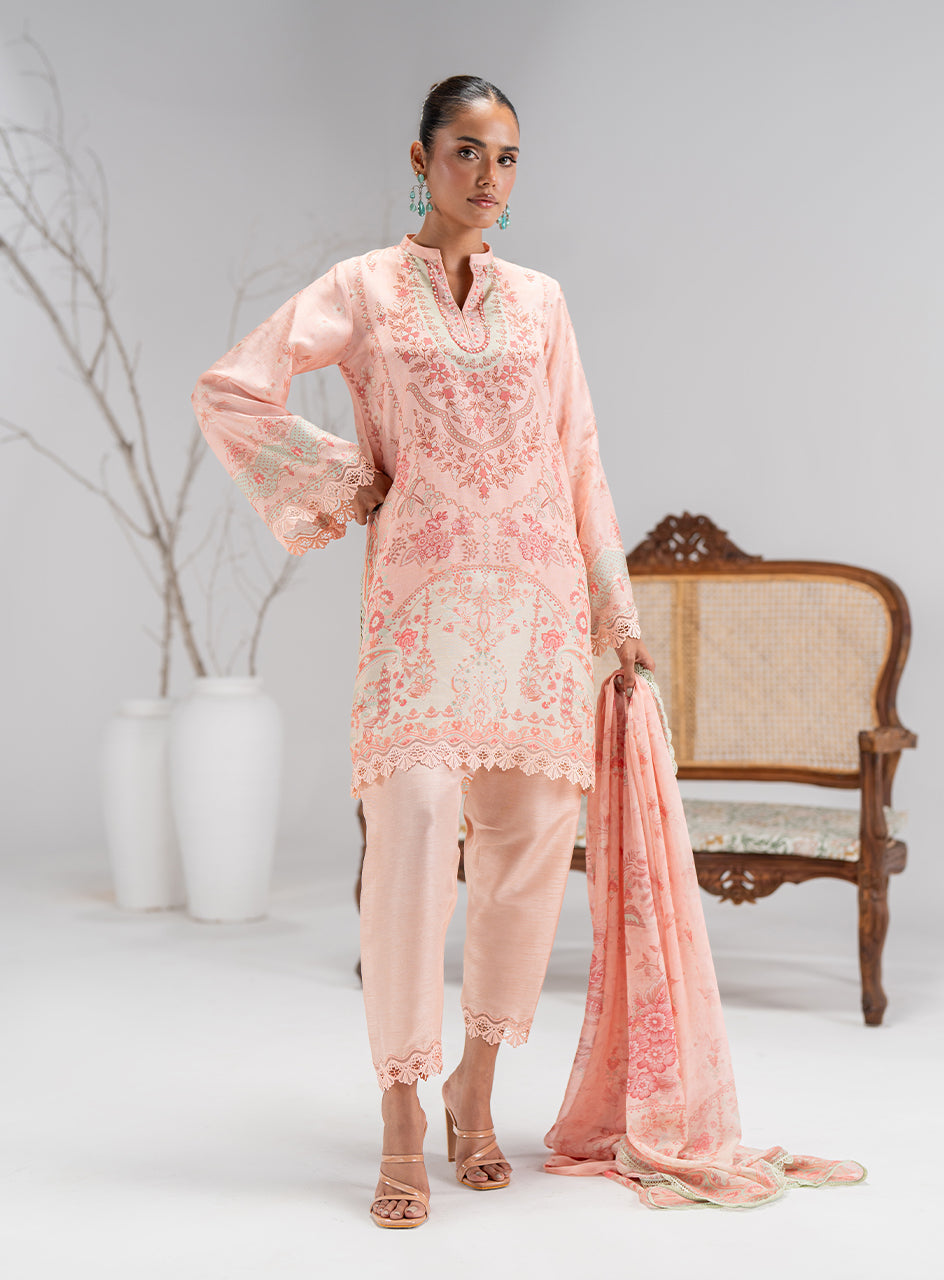 Pakistani Blush Pink Digital Printed Silk Salwar Kameez (3-Piece) - Image 5