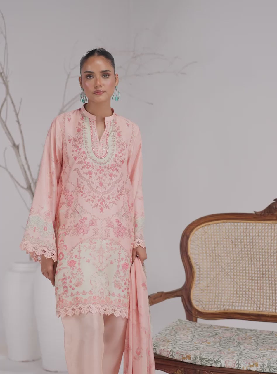 Pakistani Blush Pink Digital Printed Silk Salwar Kameez (3-Piece) - Image 7