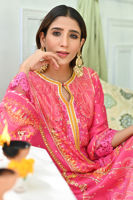 Pakistani Fuschia Pink Digital Printed Pure Silk Salwar Kameez (3-Piece) - Image 3