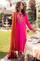 Fuschia Pink Embroidered Silk Salwar Kameez (3-Piece) - Image 3