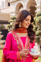 Fuschia Pink Embroidered Silk Salwar Kameez (3-Piece) - Image 4