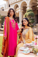 Fuschia Pink Embroidered Silk Salwar Kameez (3-Piece) - Image 8