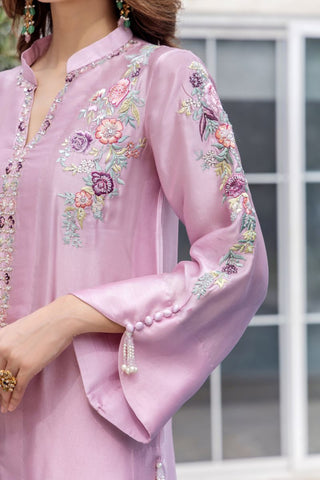 Pakistani Baby Pink Embroidered Pure Silk Salwar Kameez (3-Piece) - Image 5