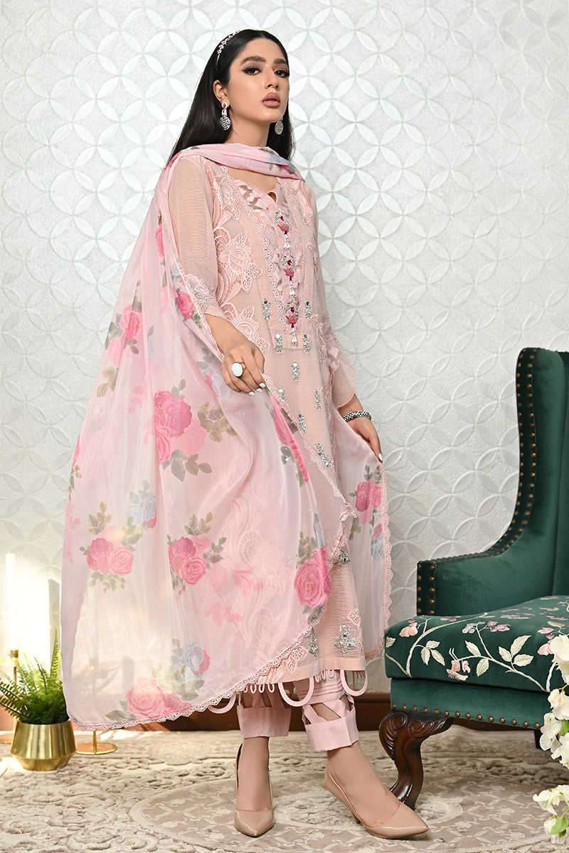Pakistani Blush Pink Embroidered Silk Salwar Kameez (2-Piece) - Image 1