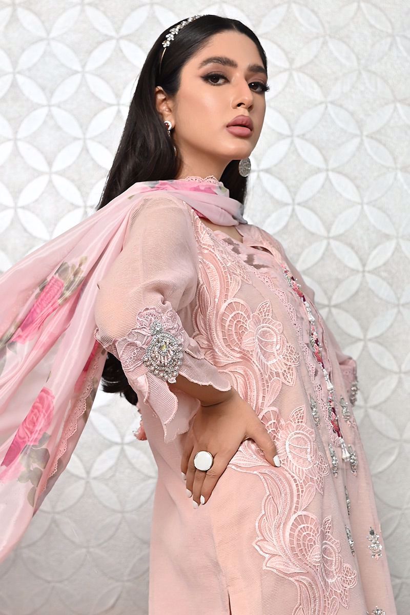 Pakistani Blush Pink Embroidered Silk Salwar Kameez (2-Piece) - Image 11