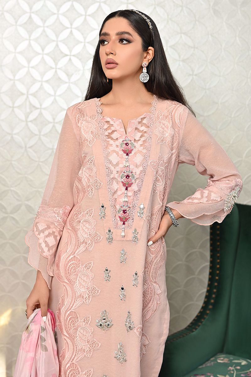 Pakistani Blush Pink Embroidered Silk Salwar Kameez (2-Piece) - Image 12