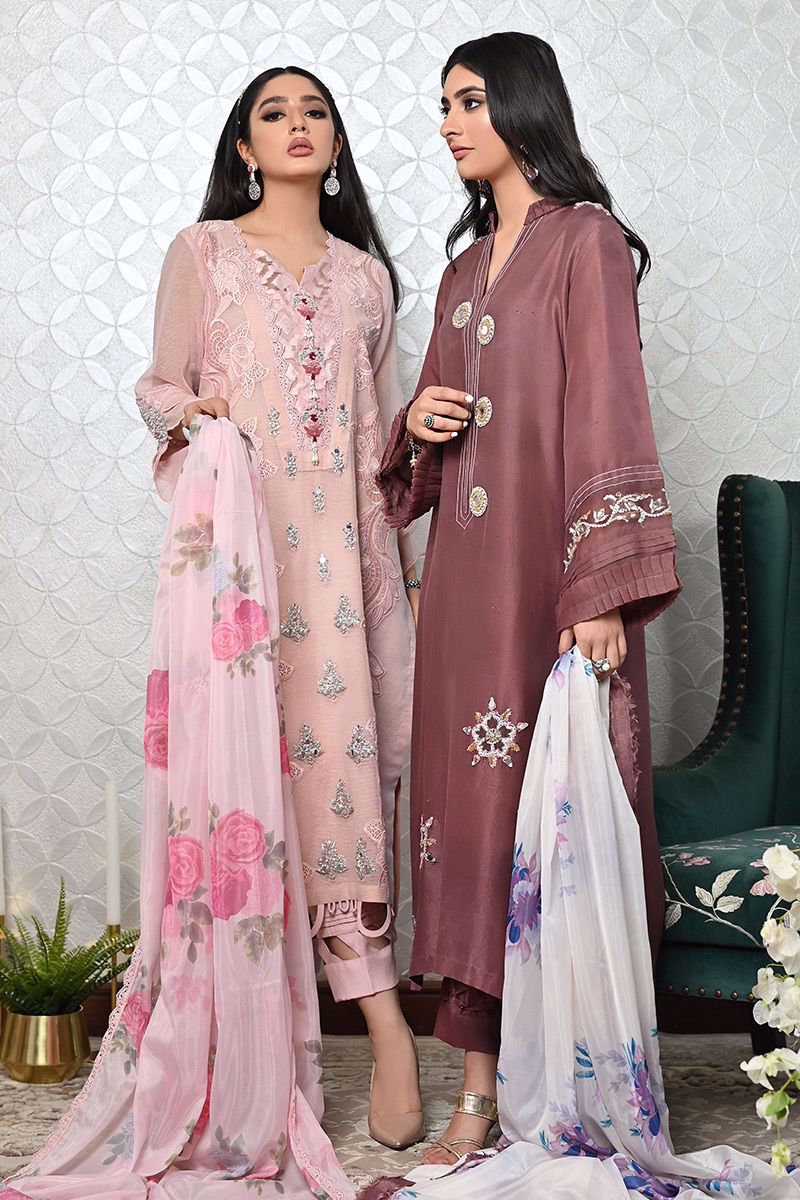 Pakistani Blush Pink Embroidered Silk Salwar Kameez (2-Piece) - Image 14