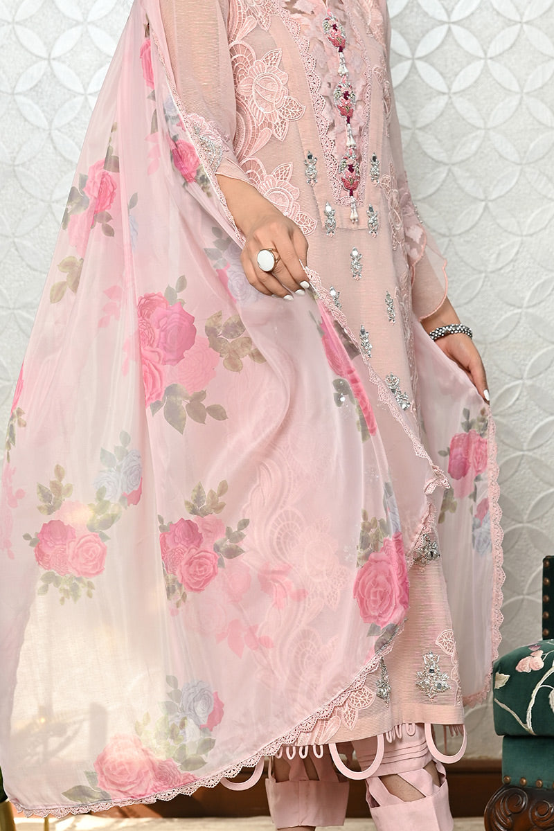 Pakistani Blush Pink Embroidered Silk Salwar Kameez (2-Piece) - Image 3