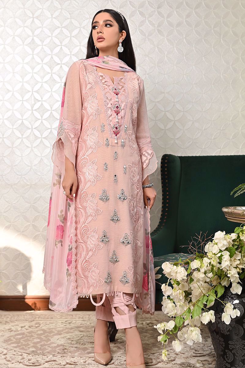 Pakistani Blush Pink Embroidered Silk Salwar Kameez (2-Piece) - Image 8