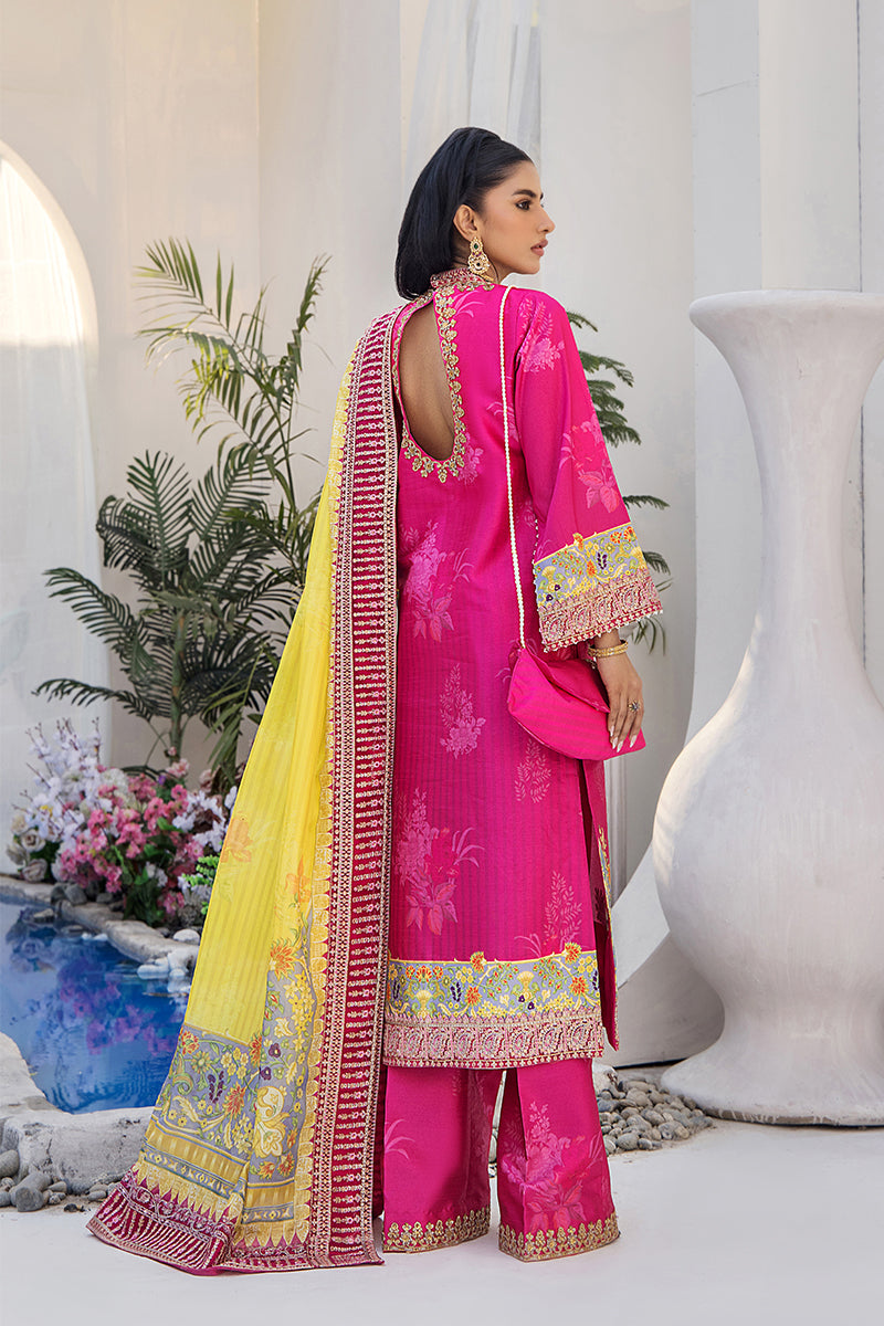 Pakistani Fuchsia Pink Embroidered Silk 3-Piece Suit - Image 3