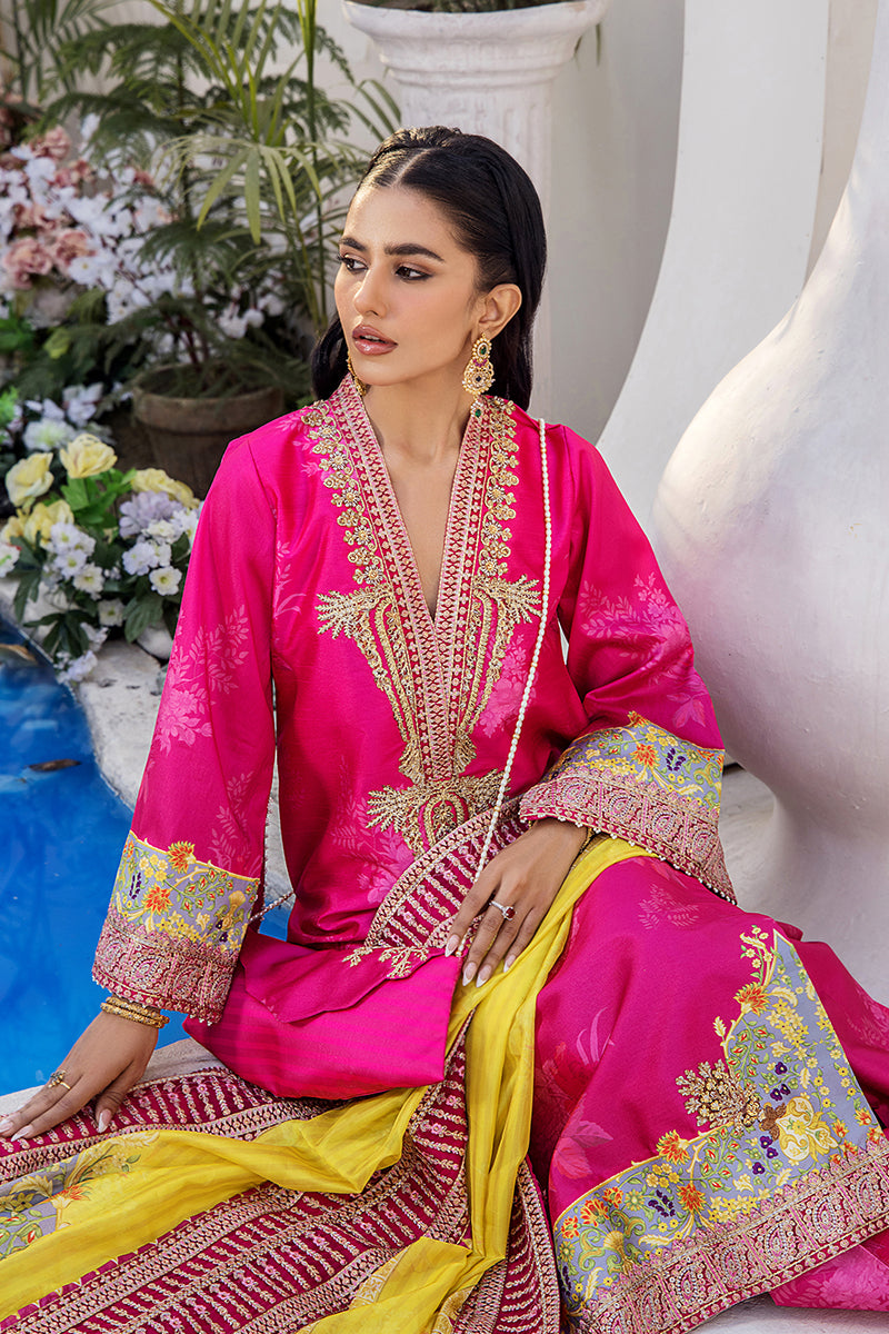 Pakistani Fuchsia Pink Embroidered Silk 3-Piece Suit - Image 4