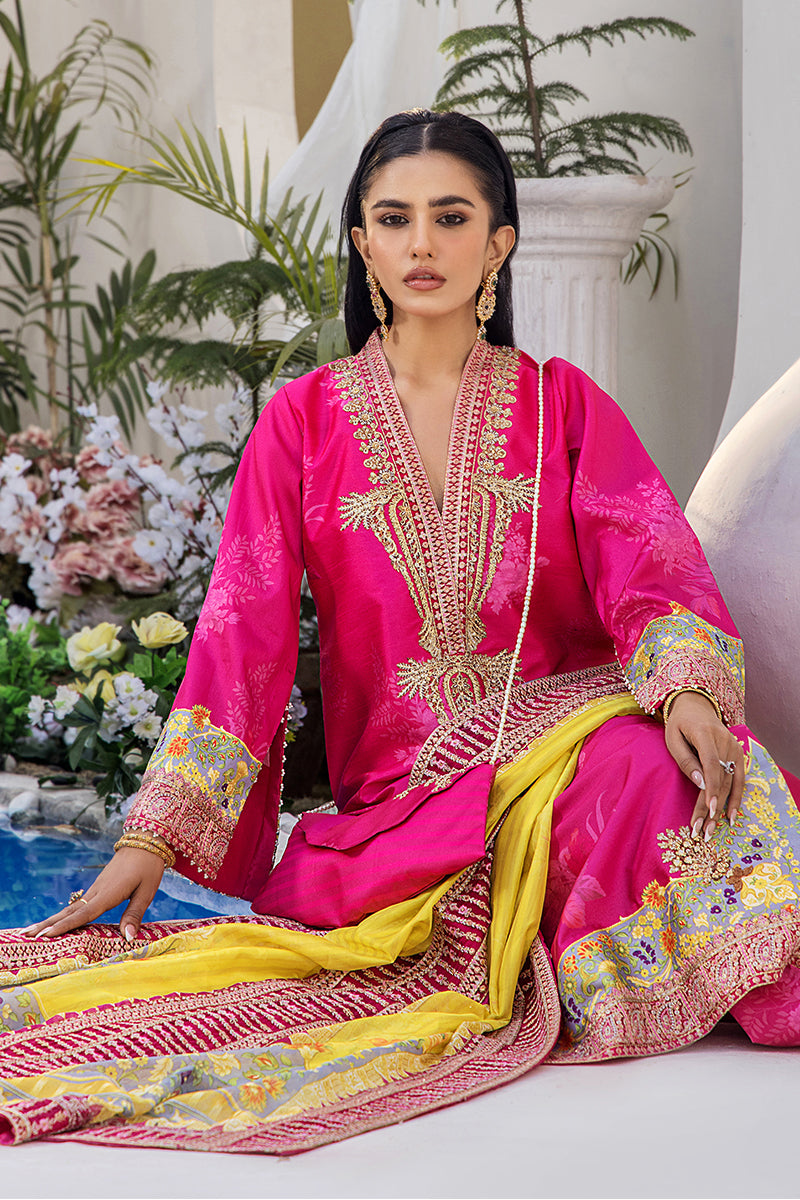 Pakistani Fuchsia Pink Embroidered Silk 3-Piece Suit - Image 5