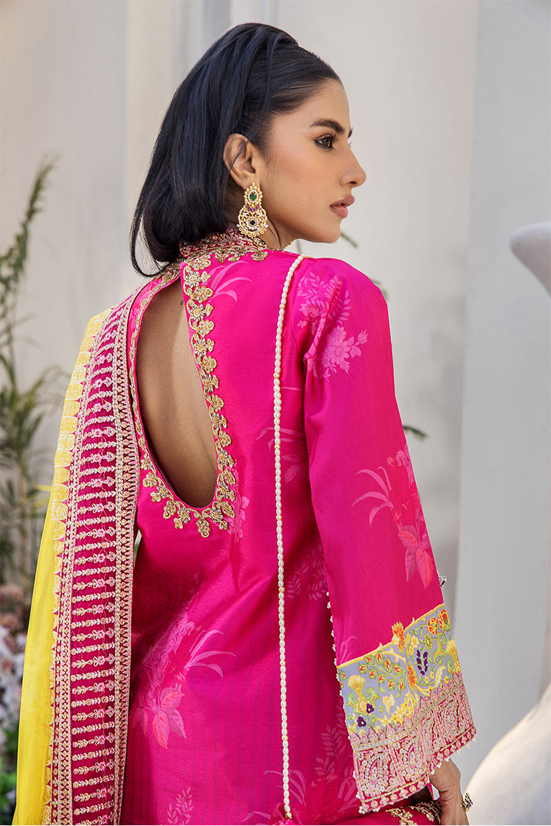 Pakistani Fuchsia Pink Embroidered Silk 3-Piece Suit - Image 6