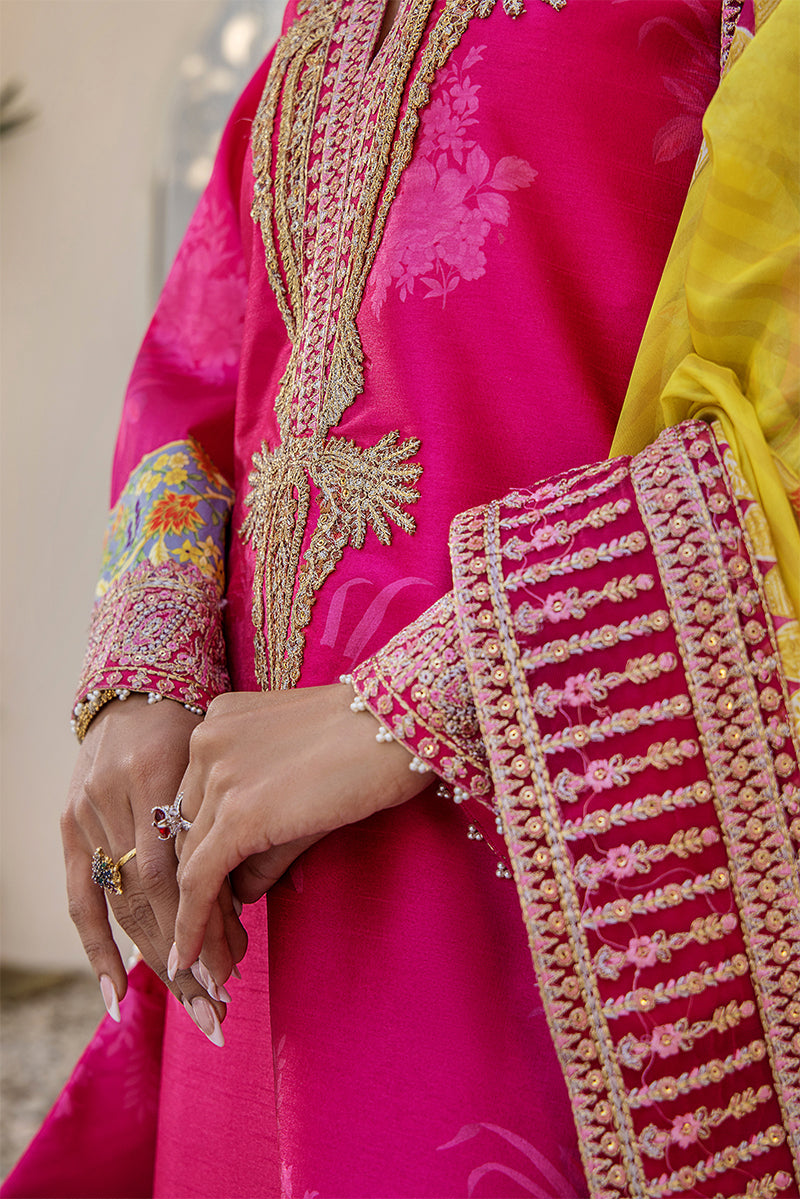 Pakistani Fuchsia Pink Embroidered Silk 3-Piece Suit - Image 7