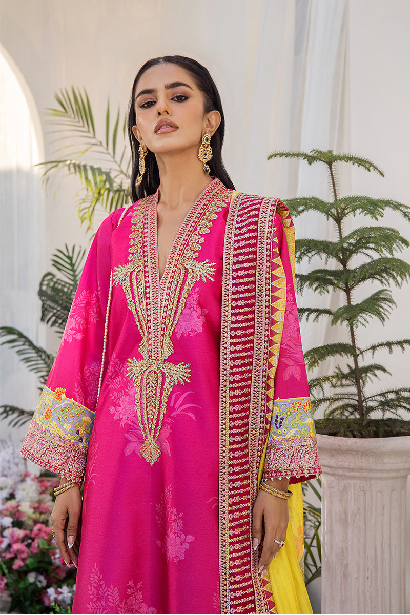 Pakistani Fuchsia Pink Embroidered Silk 3-Piece Suit - Image 8