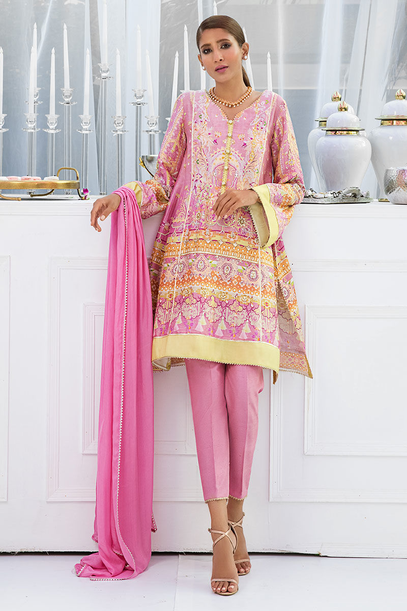 Mauve Embellished Silk A-Line Kurta (3-Piece) - Image 1