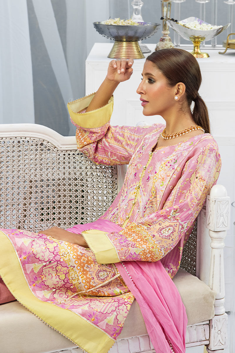 Mauve Embellished Silk A-Line Kurta (3-Piece) - Image 2