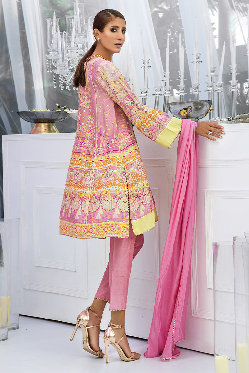 Mauve Embellished Silk A-Line Kurta (3-Piece) - Image 3