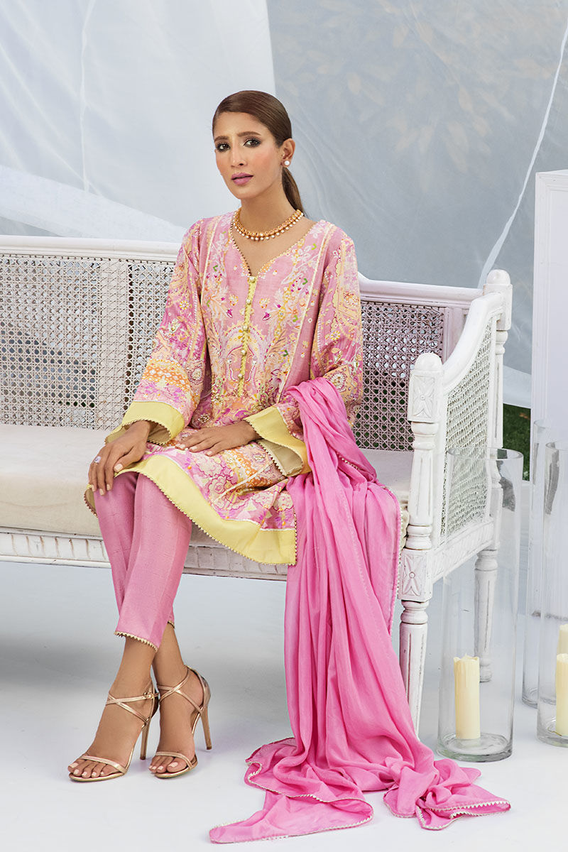 Mauve Embellished Silk A-Line Kurta (3-Piece) - Image 4