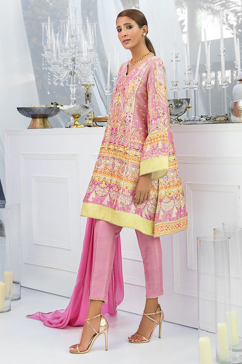 Mauve Embellished Silk A-Line Kurta (3-Piece) - Image 5