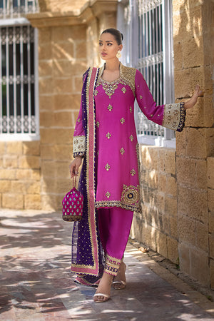 Pakistani Hot Pink Embellished Pure Silk Salwar Kameez (3-Piece) - Image 1