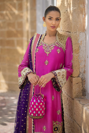 Pakistani Hot Pink Embellished Pure Silk Salwar Kameez (3-Piece) - Image 2