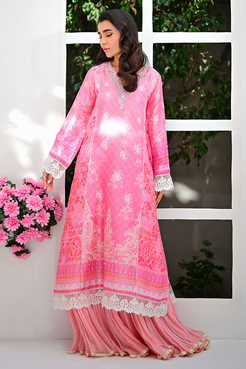 Pakistani Rose Pink Lace & Gota Silk Salwar Kameez (3-Piece) - Image 5