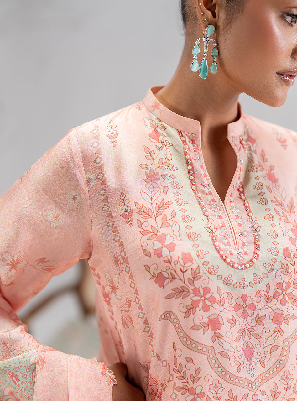 Blush Pink Digital Printed Silk Salwar Kameez (3-Piece) - Image 5