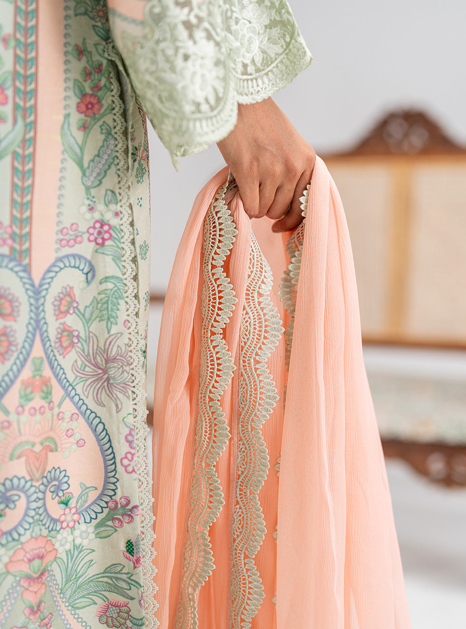 Blush Pink & Mint Printed Silk Salwar Kameez (3-Piece) - Image 5