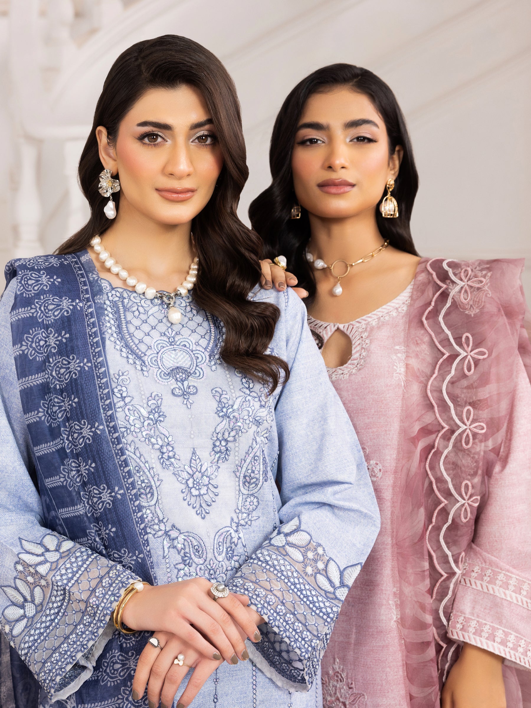 Pakistani Dusty Pink Embroidered Silk Lawn Salwar Kameez (3-Piece) - Image 12