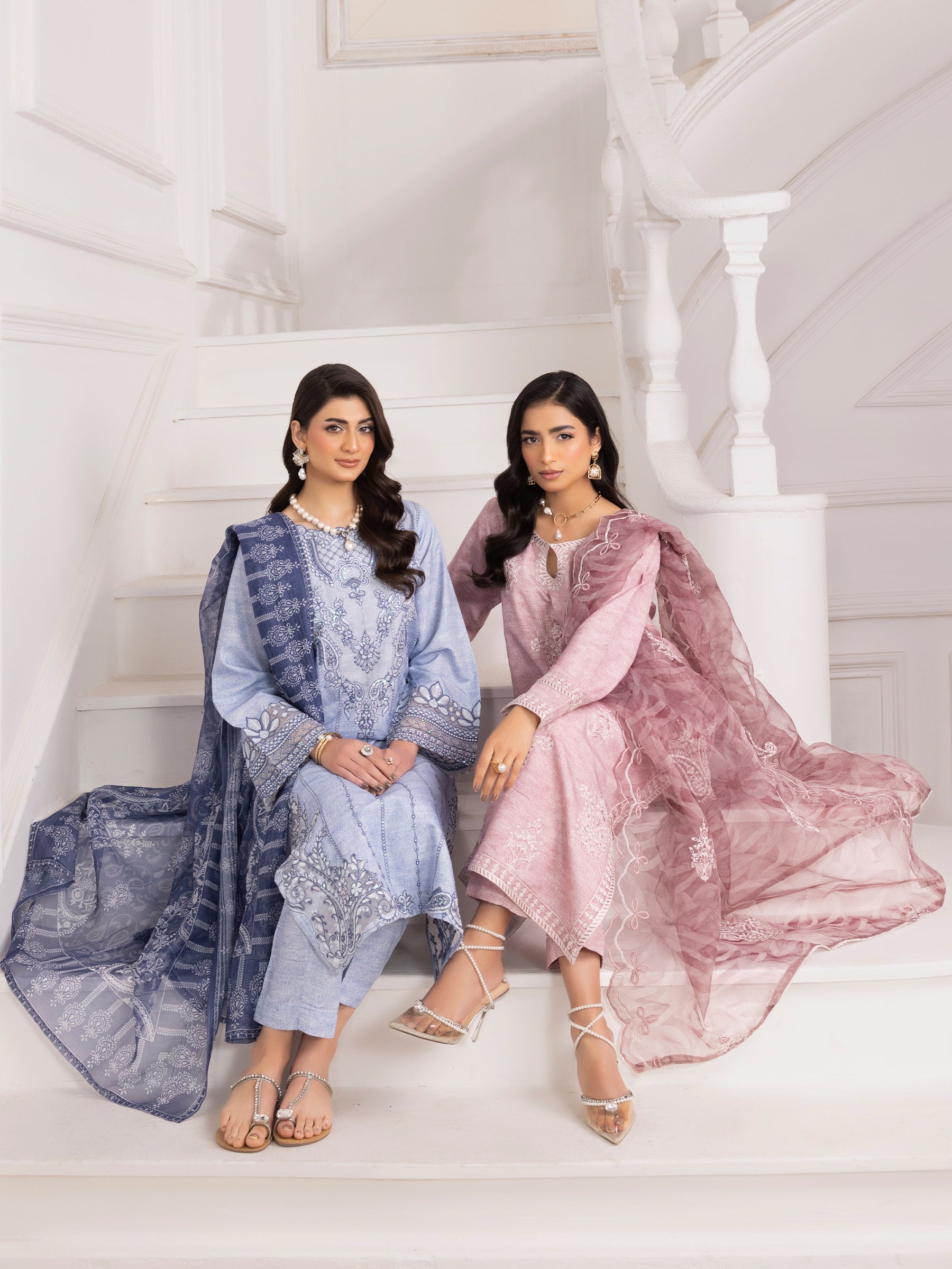 Pakistani Dusty Pink Embroidered Silk Lawn Salwar Kameez (3-Piece) - Image 13