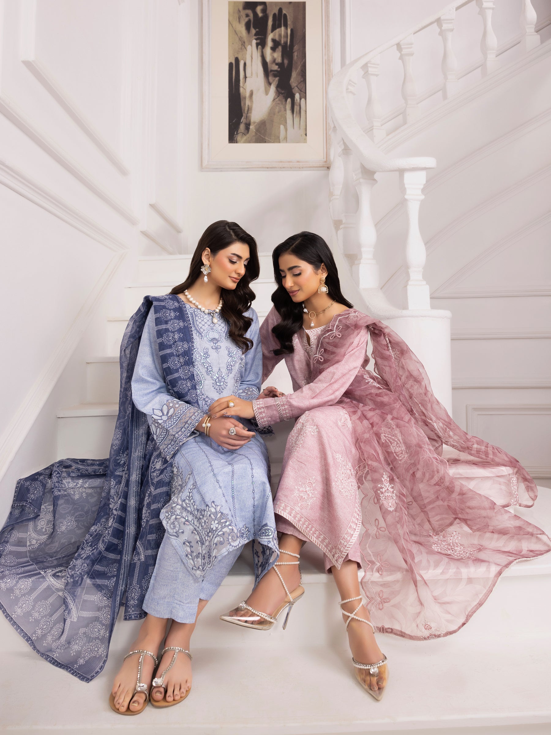 Pakistani Dusty Pink Embroidered Silk Lawn Salwar Kameez (3-Piece) - Image 18