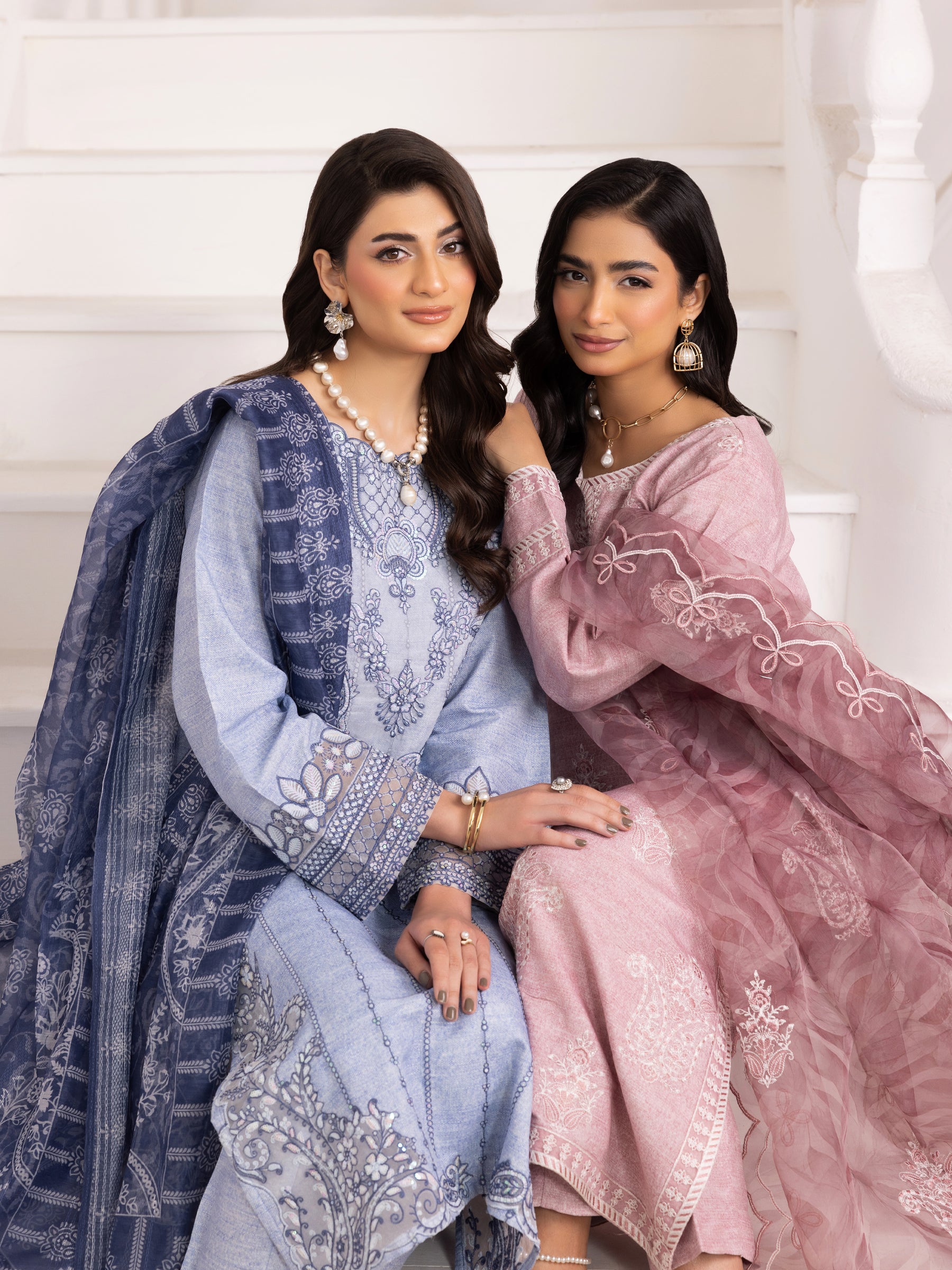 Pakistani Dusty Pink Embroidered Silk Lawn Salwar Kameez (3-Piece) - Image 19