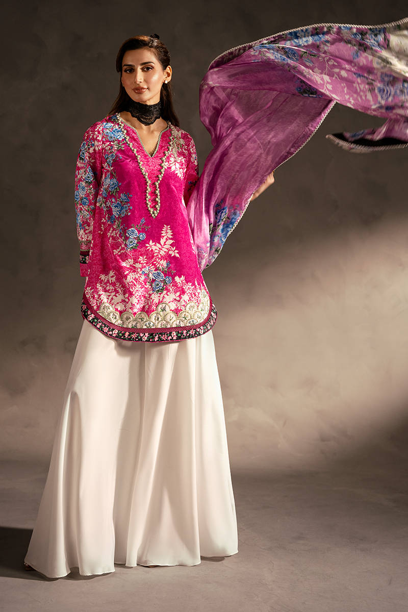 Pink Printed Silk Salwar Kameez (3-Piece) - Image 1