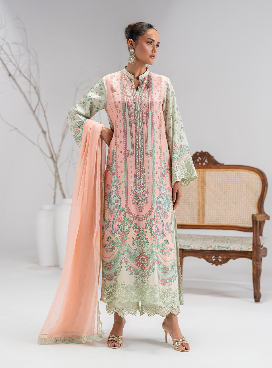 Pakistani Blush Pink & Mint Embellished Silk Salwar Kameez (3-Piece) - Image 1