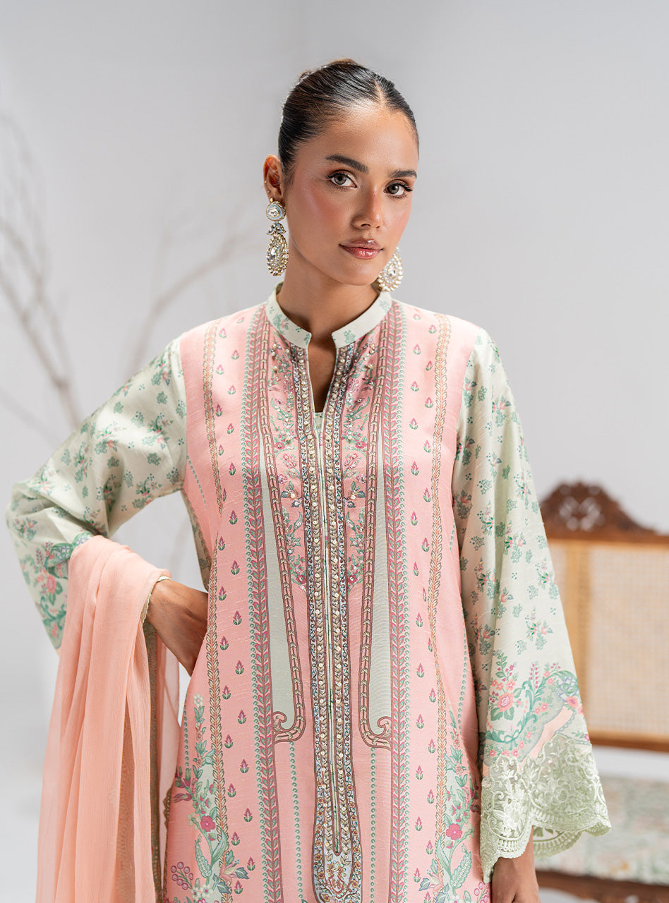 Pakistani Blush Pink & Mint Embellished Silk Salwar Kameez (3-Piece) - Image 2