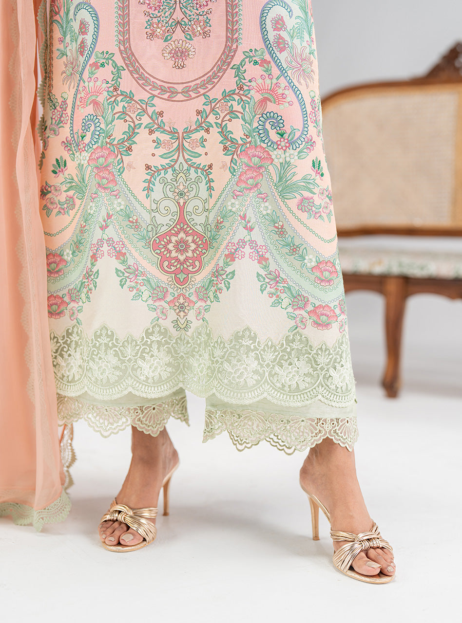 Pakistani Blush Pink & Mint Embellished Silk Salwar Kameez (3-Piece) - Image 3