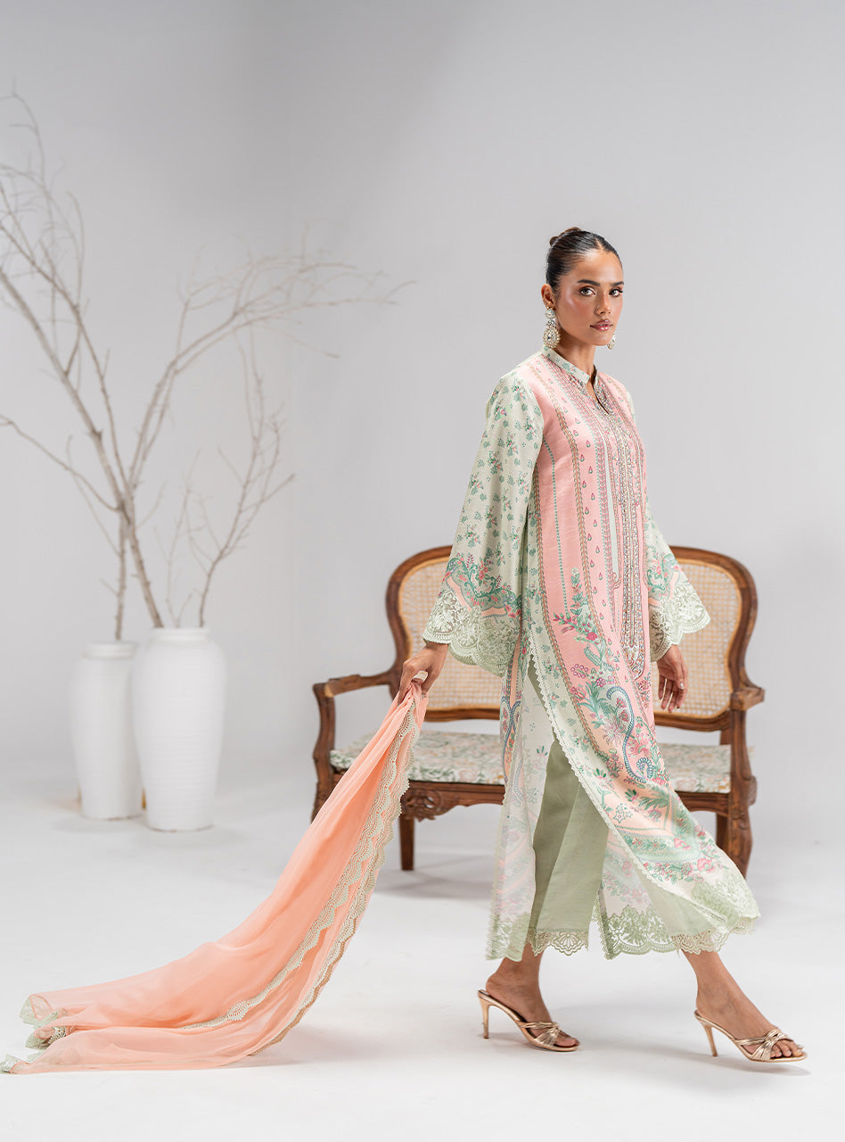 Pakistani Blush Pink & Mint Embellished Silk Salwar Kameez (3-Piece) - Image 6