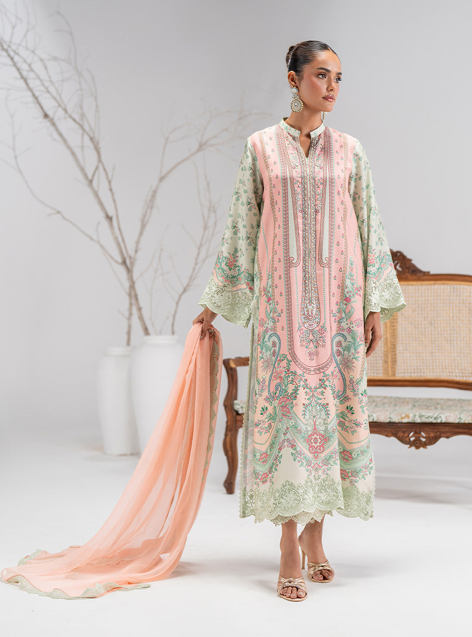 Pakistani Blush Pink & Mint Embellished Silk Salwar Kameez (3-Piece) - Image 7