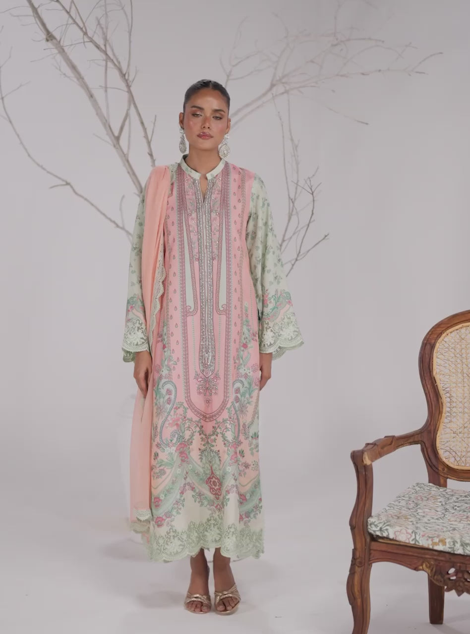 Pakistani Blush Pink & Mint Embellished Silk Salwar Kameez (3-Piece) - Image 8