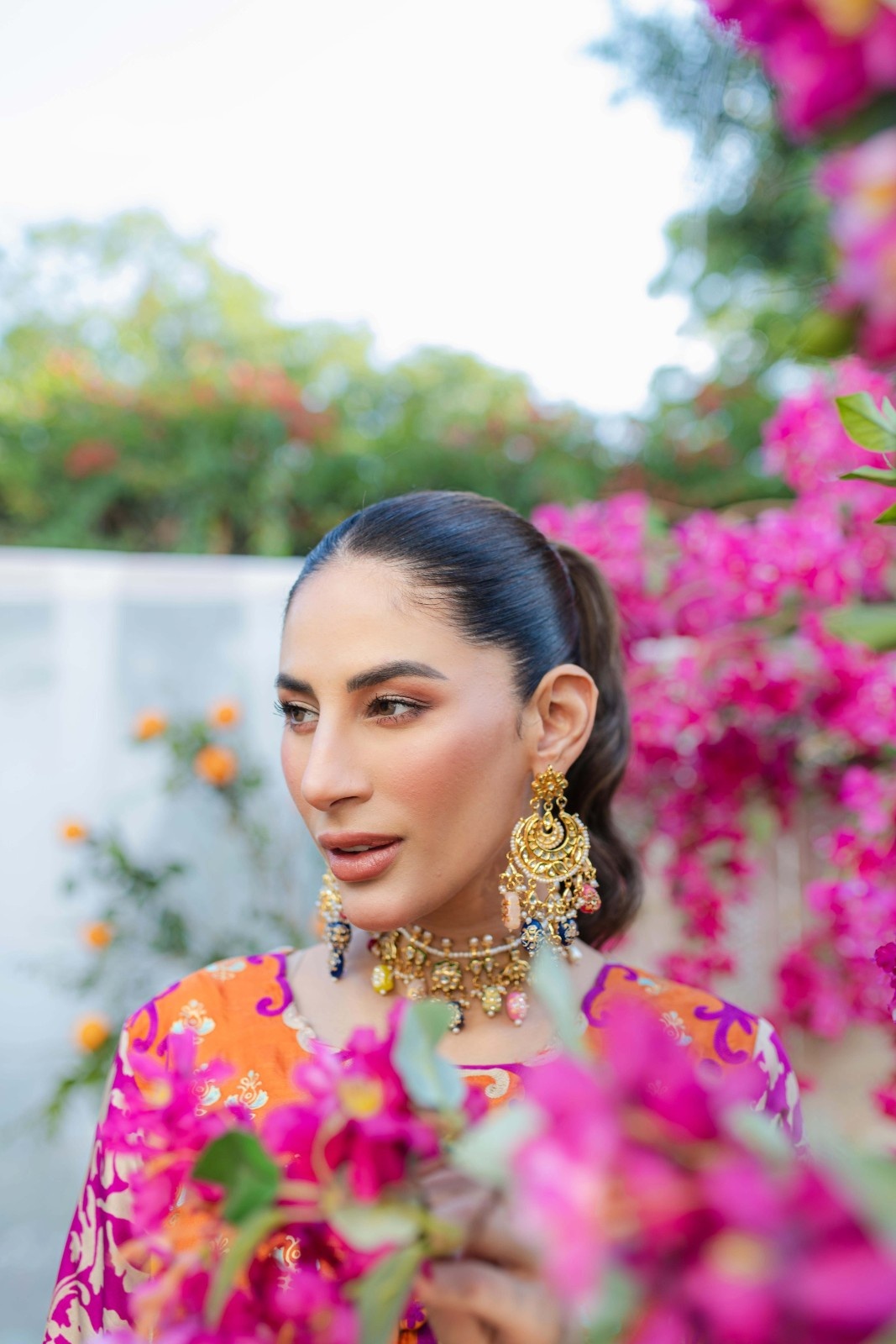 Pakistani Hot Pink Printed Medium Silk Kurta Set (3-Piece) - Image 6