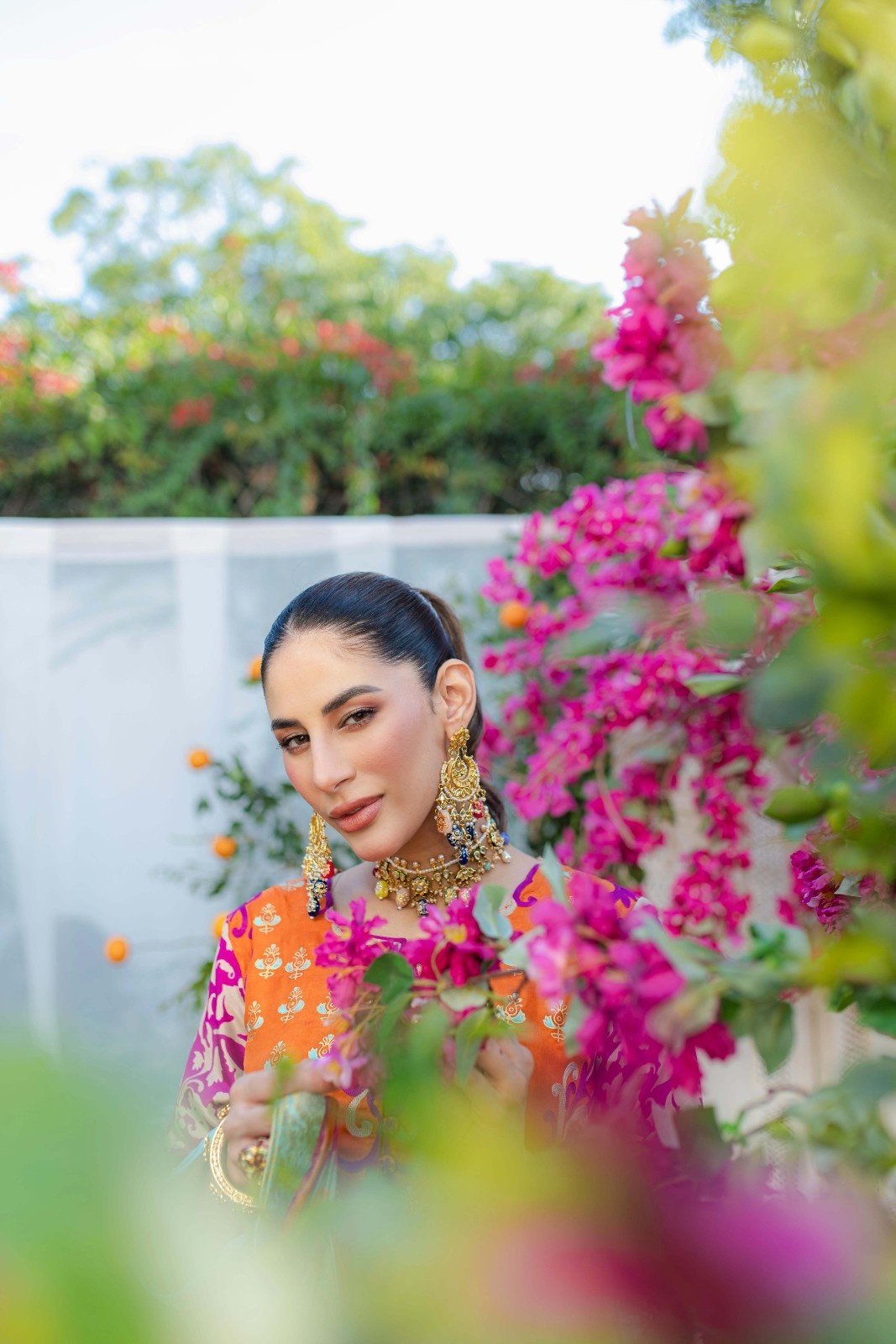 Pakistani Hot Pink Printed Medium Silk Kurta Set (3-Piece) - Image 7