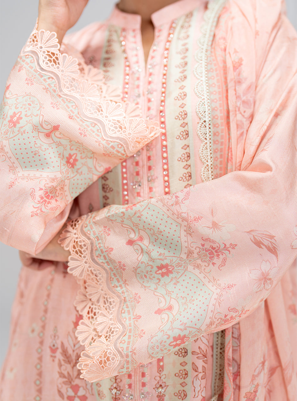 Pakistani Light Pink Printed Silk Salwar Kameez (3-Piece) - Image 4