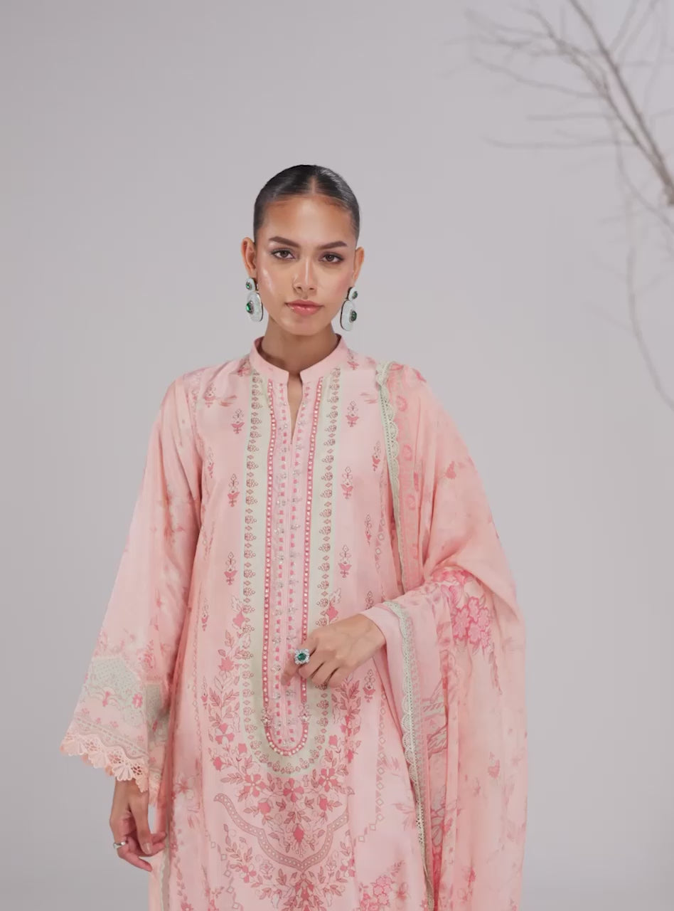Pakistani Light Pink Printed Silk Salwar Kameez (3-Piece) - Image 6